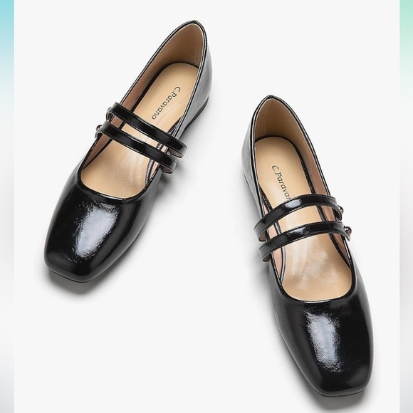 NWT C.Paravano Women's Black Slip On Closed Toe Mary Jane Flats  7.5 - Picture 1 of 10